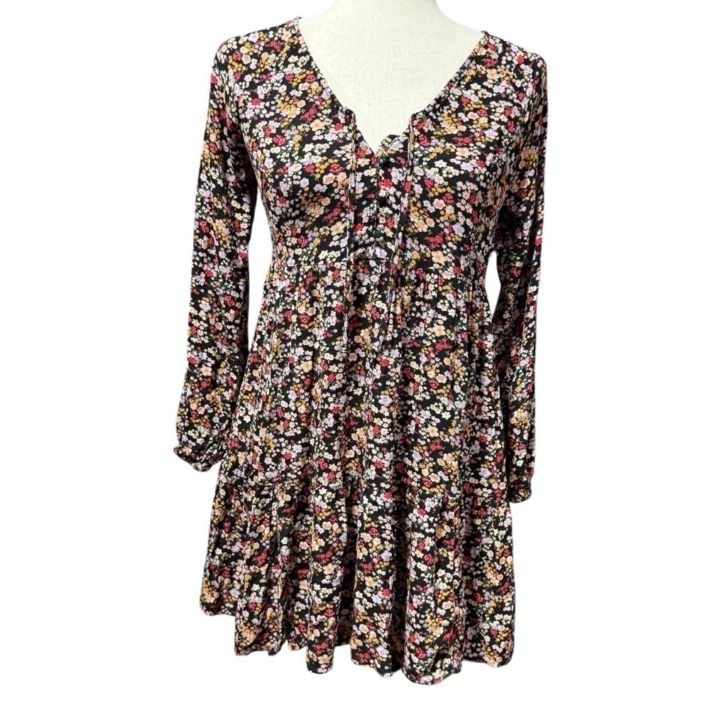 American Eagle Floral Dress Long Sleeved Mini Dress Sz XS Bloomcore Boho Western